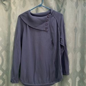 Indigo woman’s size Large long sleeve pullover sweater, 100% cotton,